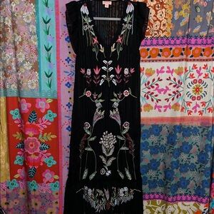 ANTHROPOLOGY Polyester Black Floral Embroidered & Beaded Sheer Maxi Dress Size 4